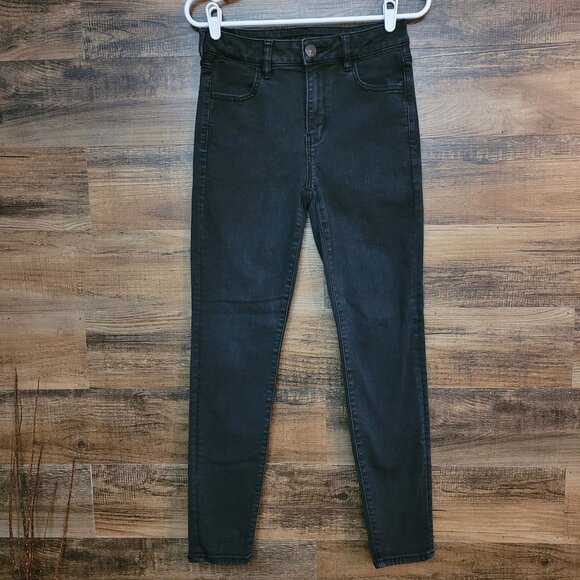 American Eagle Jeans 8 R Next Level Stretch Hi Rise Jegging Black Wash Denim - Picture 1 of 11